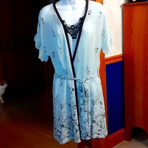 Apt. 9 Light Blue Floral Chemise with Black Trim